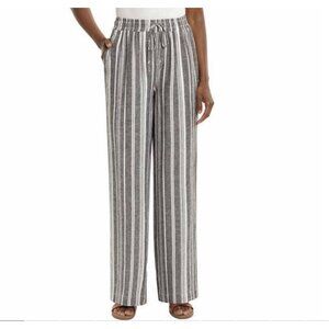 BRIGGS RELAXED LIGHTWEIGHT Gray White Stripe LINEN BLEND PULL ON PANTS W/pockets
